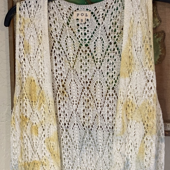 POL LEMON CLOUD OPEN WEAVE SLEEVELESS DUSTER KIMONO VEST - Picture 8 of 10